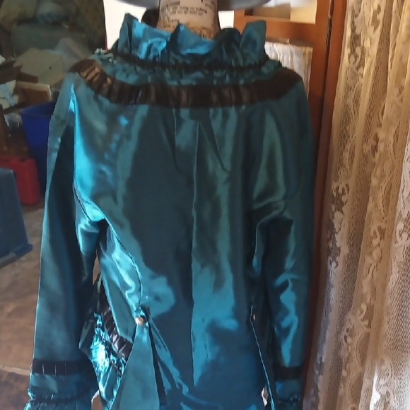 Victorian Choice Women's XL Teal Silk Look Cosplay Y2K With Black Bonnet Costume - Picture 7 of 7